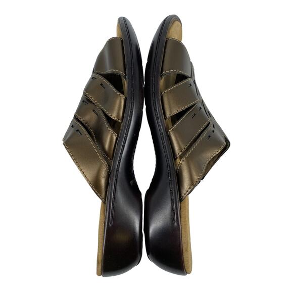 Women's CLARKS Bendables 9W Wide Slides Bronze Leather Comfy Boho Sandals 37437 - Picture 5 of 14